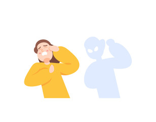 a woman who wants to be hit by a man. a wife tries to protect herself because she wants to be beaten by her husband. victims of domestic violence, victims of abuse. illustration design. graphic 