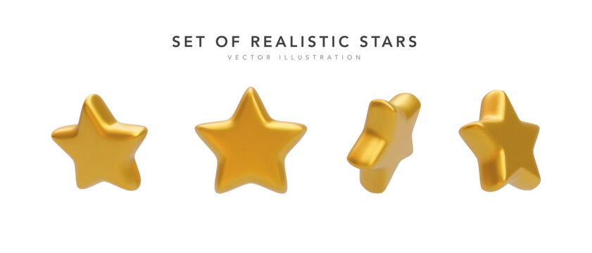 Set of 3d realistic golden stars