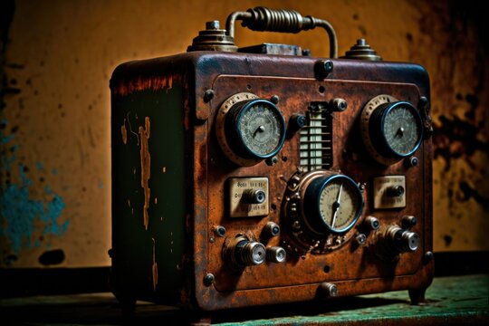 perfect focus high definition augmented photography closeup of vintage a very old radio, ai art
