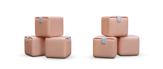 Obraz premium Collection of 3d realistic piles of boxes