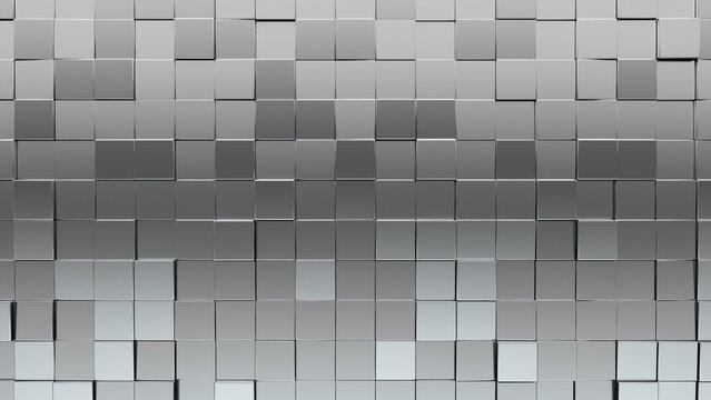3D Tiles arranged to create a Square wall. Luxurious, Polished Background formed from Silver blocks. 3D Render