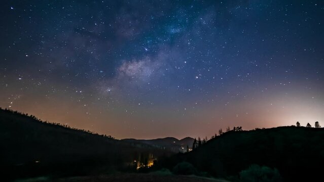 Timelapse of night sky with stars and Milky Way. Evidence of Earth rotation