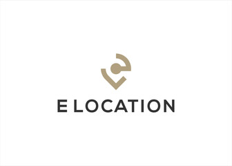 E letter with Map Pin Location logo design vector illustration