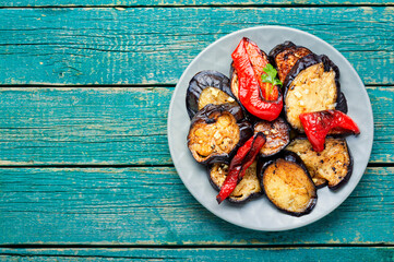 Grilled homemade vegetables, space for text