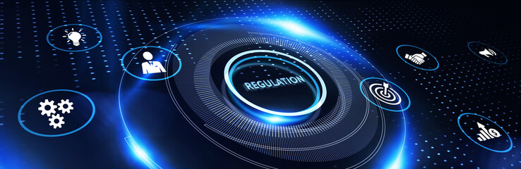 Business, Technology, Internet and network concept. Regulation Compliance Rules Law Standard. 3d illustration
