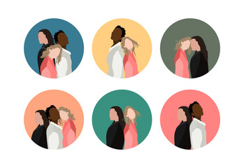 Portraits de femmes de différentes ethnies, illustration vectoriel, symbole pour 8 mars journée des droits de la femme, diversité culturelle et sororité, icône rond © Cecotine