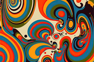 Fototapeta na wymiar Psychedelic background, pattern, texture, '70s style, generative ai