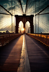 Sunrise over the Brooklyn Bridge in New York, USA. AI generated.
