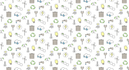 Seamless pattern ecological environmental elements on white