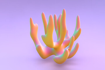 Orange 3D living coral polyp on purple background. Abstract decorative geometric shape. Marine invertebrate or sea algae EPS 10, vector illustration. - 565274176