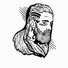 Hand-drawn vector illustration of a viking