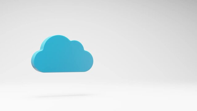 Blue Cloud 3D Shape Spinning on a Studio Light Gray Background, Seamless Loop 3D Animation with Copy Space