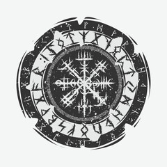 Fototapeta na wymiar Viking Vegvisir rune dark circle shield