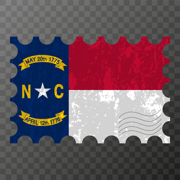 Postage Stamp With North Carolina State Grunge Flag. Vector Illustration.