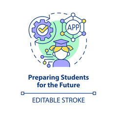 Preparing students for future concept icon. ICT benefit in education abstract idea thin line illustration. Isolated outline drawing. Editable stroke. Arial, Myriad Pro-Bold fonts used