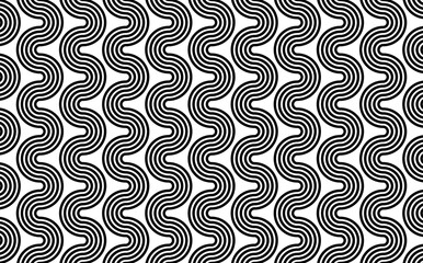 Curvy zigzag offset lines pattern. Black and white outline pattern. Suitable for fabric, brand, wallpaper, template, cover, poster, card, and prints.