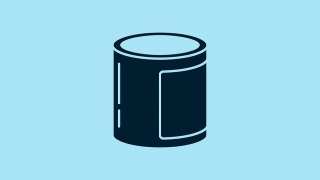 Blue Canned food icon isolated on blue background. Food for animals. Pet food can. 4K Video motion graphic animation