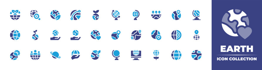 Earth icon set full style. Solid, disable, gradient, duotone, regular, thin. Vector illustration and transparent icon.
