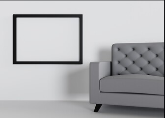 Design 3d rendering of sofa and photo frame mockup