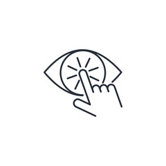 The finger touches the eye. Browse button. Enable visibility. Vector linear icon isolated on white background.