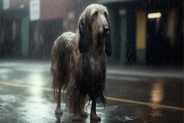 Afghan-Hound in the rain, generative ai