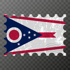 Postage stamp with Ohio state grunge flag. Vector illustration.