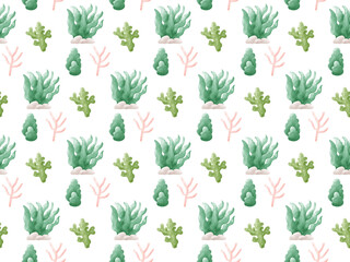Fototapeta na wymiar Seaweed Coral Seamless Patterns Tile Background