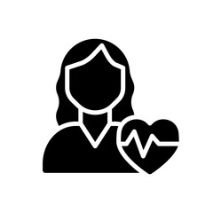 Cardiology black glyph icon. Treatment and prevention of cardiovascular disorders. Healthcare service. Silhouette symbol on white space. Solid pictogram. Vector isolated illustration