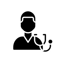 Diagnostics black glyph icon. Determine disease. Physician checkup. Medical procedure. Symptoms and signs. Silhouette symbol on white space. Solid pictogram. Vector isolated illustration