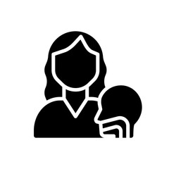 Otorhinolaryngology black glyph icon. Throat and nose diseases. Examination, treatment. Medical clinic service. Silhouette symbol on white space. Solid pictogram. Vector isolated illustration