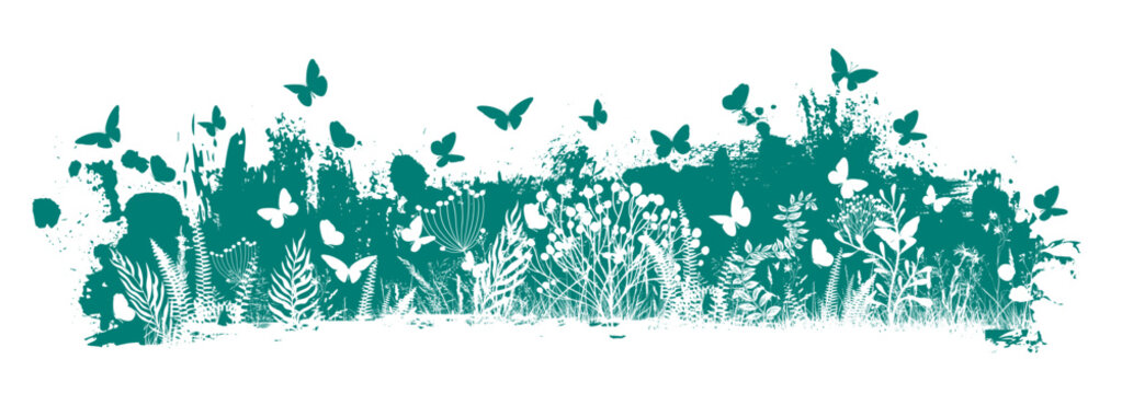 blue grass with butterflies. Vector illustration