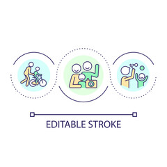 Enjoy happy moments with family loop concept icon. Positive relationship. Spend time with your children abstract idea thin line illustration. Isolated outline drawing. Editable stroke. Arial font used