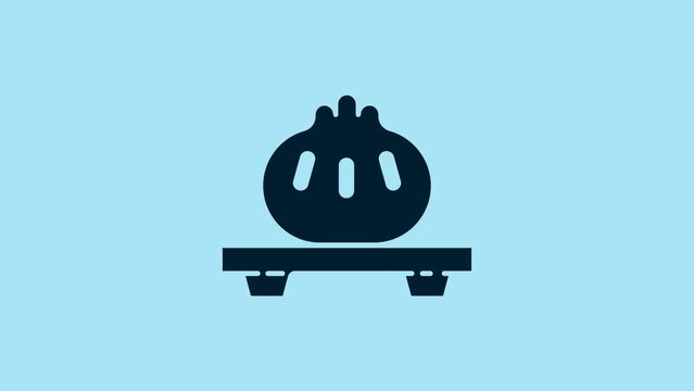 Blue Dumpling on cutting board icon isolated on blue background. Traditional chinese dish. 4K Video motion graphic animation