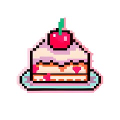 Delicious cherry cake pixel art. Generative AI.	