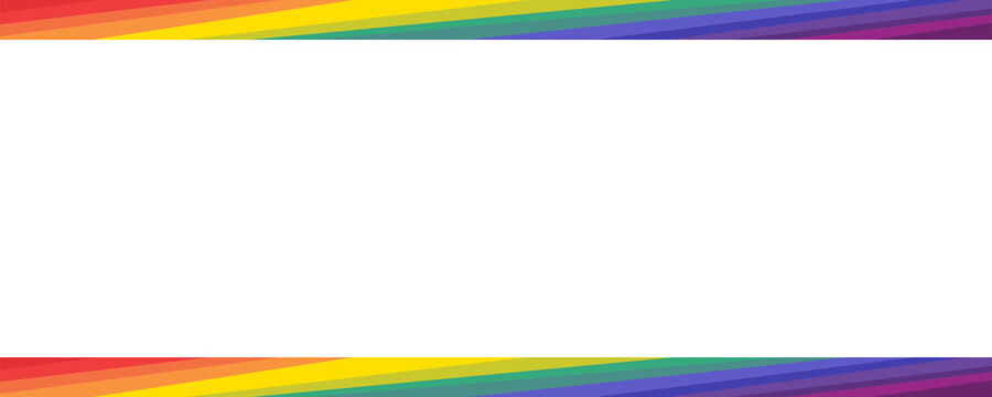 Striped colorful rainbow border frame background design. Happy LGBT pride month theme vector template.