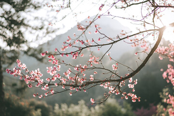 spring cherry blossoms pink flowers in thailand