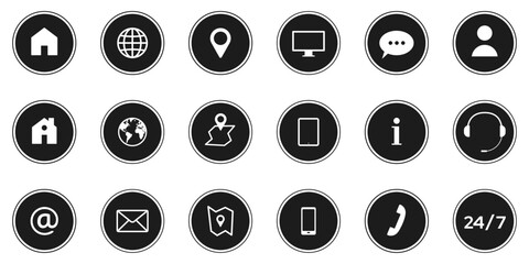 Business Contact us icon set. Flat design button style