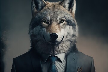 Portrait of wolf in a business suit