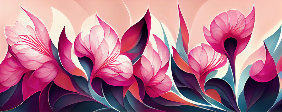Pink abstract flowers as background wallpaper illustration (Generative AI)