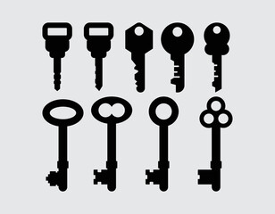 Keys silhouette bundle set element, clipart, isolated icon symbol, logo editable