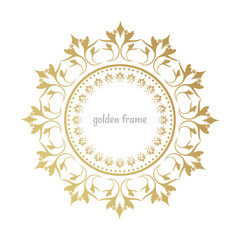 Vintage Floral Ornament Vector, Golden Circle Frame With Floral  Vintage Ornament Design, Golden Circle 