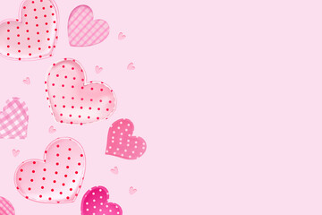 Romantic pink background with hearts. Diverse pink hearts frame with copy space.