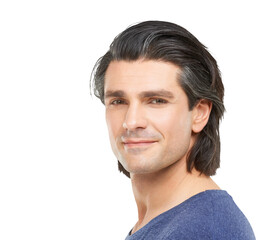 Fototapeta premium Headshot of a male handsome model smiling and looking at the camera Isolated on a PNG background.