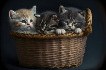 Fototapeta na wymiar Kittens In A Basket