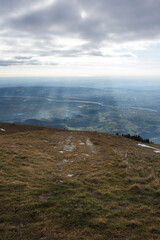 High view of Piave river from the piedmont tops