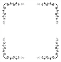 Black and white monochrome ornamental frame with gradient, corners for greeting cards, banners, invitations. Isolated vector illustration.	
