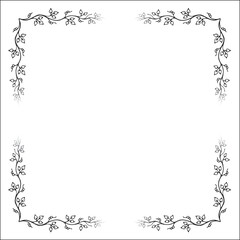 Black and white monochrome ornamental frame with gradient, corners for greeting cards, banners, invitations. Isolated vector illustration.	