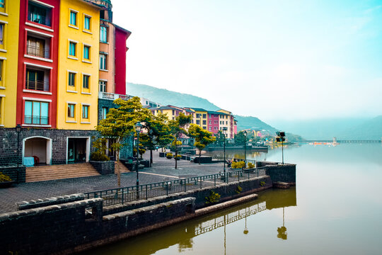 Colorful streets of a city between the hills