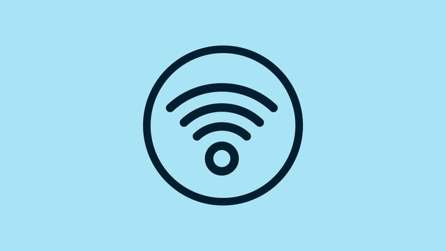Blue Wi-Fi wireless internet network symbol icon isolated on blue background. 4K Video motion graphic animation