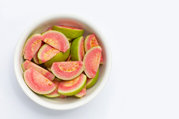 Fresh pink guava on white background.